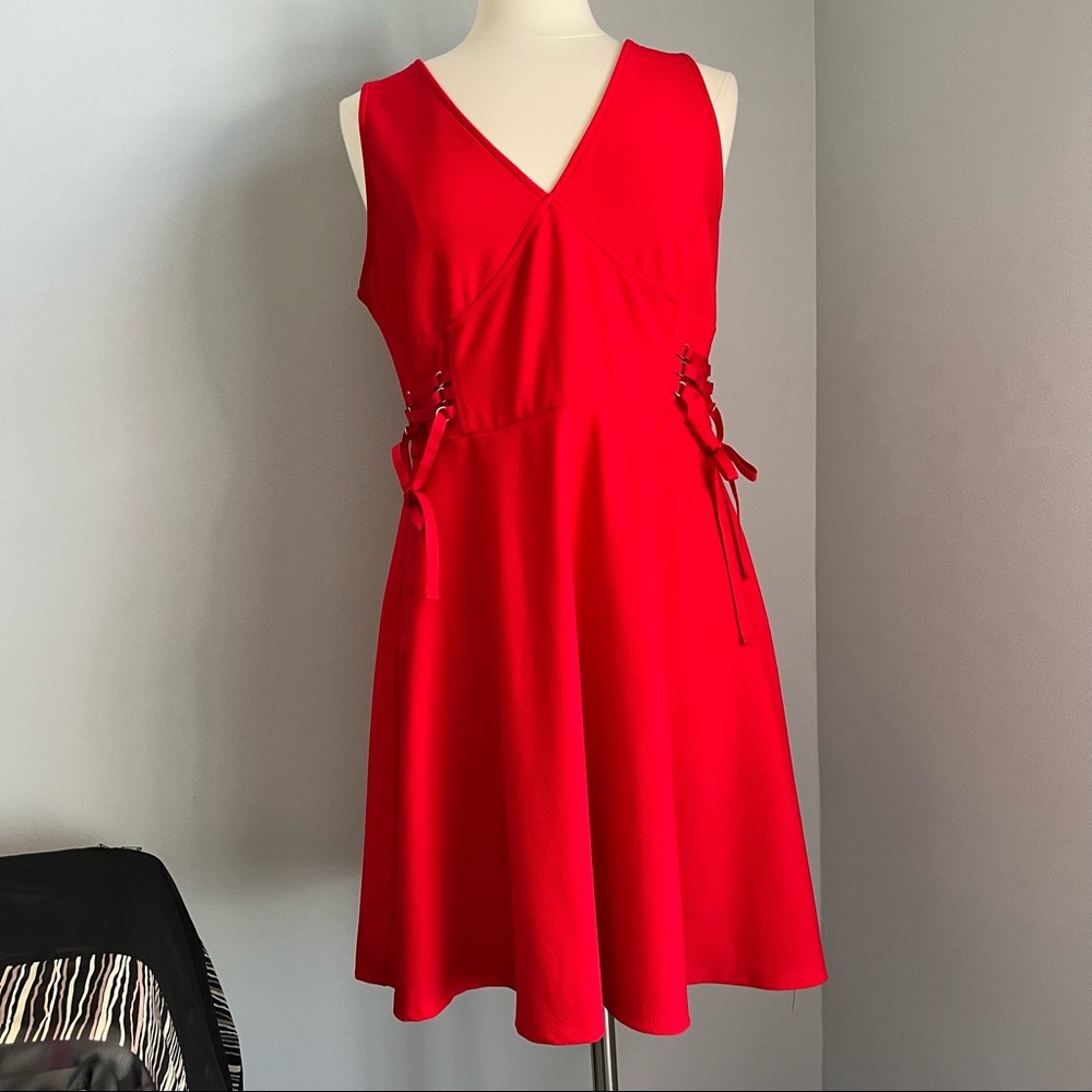 Xhilaration L Red Tie Up Sides Fit and Flare Sleeveless Dress
